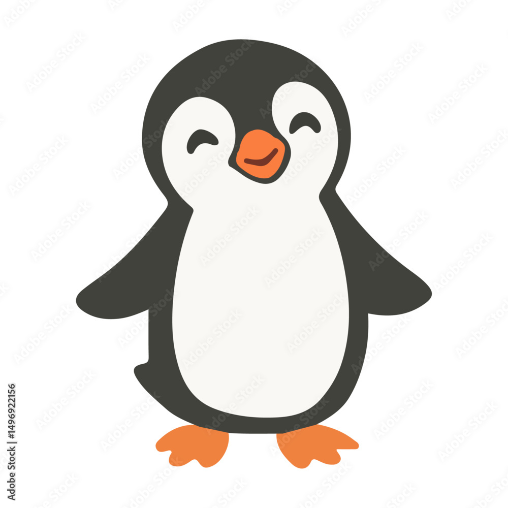 Fototapeta premium Smiling Penguin Doodle Character Design