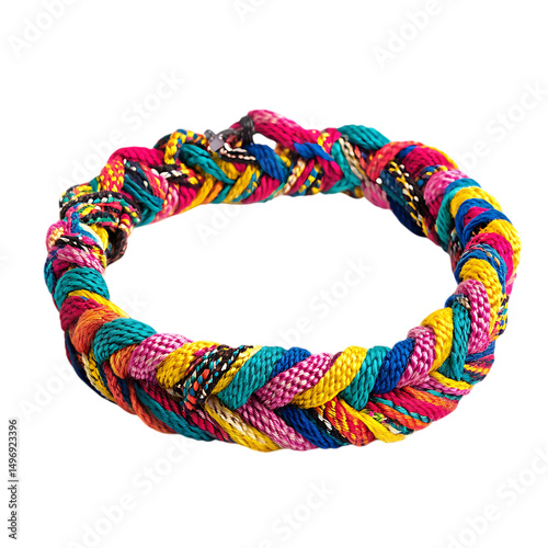 Vibrant Woven Anklet with Chunky Interlaced Threads Isolated on Transparent Background