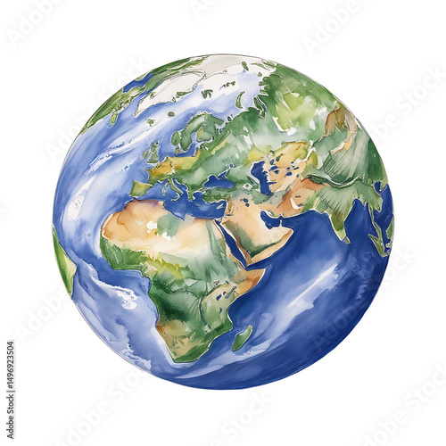 earth planet , water painting style isolated on transparent background PNG