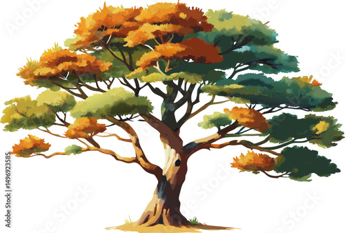 A watercolor image of an Aleppo Pine (Pinus halepensis), with long slender needles and orange-brown bark, isolated on a white background.