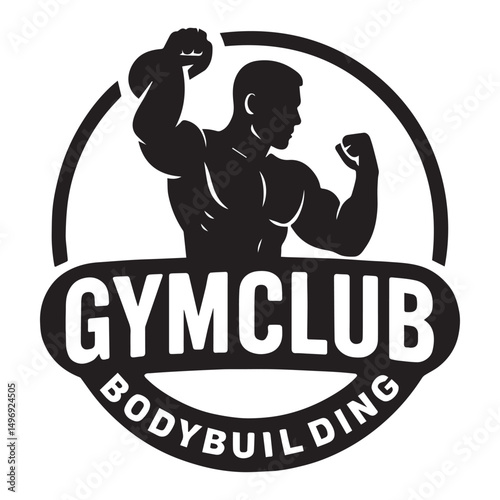 Gym club bodybuilding logo muscular man silhouette badge design