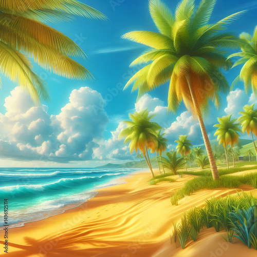 generate AI palm trees on the beach with a summer atmosphere