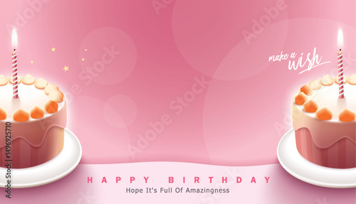 Happy Birthday celebration typography design with 3d birthday cake for greeting card, poster or banner. Vector illustration