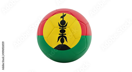 A soccer ball with the flag of new caledonia against a black background in a studio shot