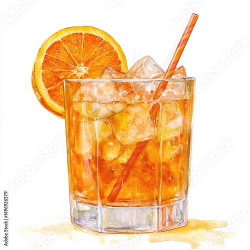 Watercolor illustration of an orange cocktail