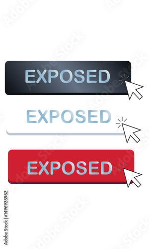 Click here button with mouse pointer for your own design, isolated on a blank background. Set of two buttons, the first one is red, pink. The second one is blue. The text is white. Vector  