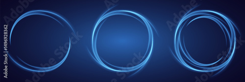 Blue neon ring. Glowing circle. Glow effect. Abstract light lines of movement and speed.Vector.