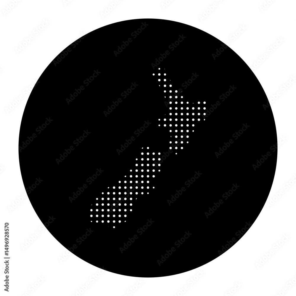 Obraz premium Dotted Country Silhouette. New Zealand in halftone style