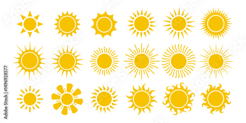 sunny sun sunlight solar heat weather temperature icon set symbol vector collection