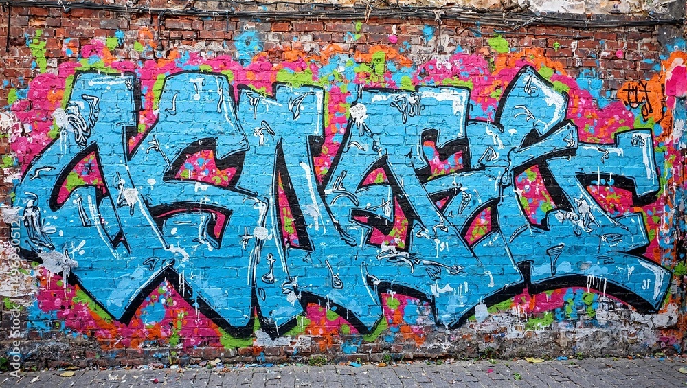 Fototapeta premium Urban graffiti art on brick wall