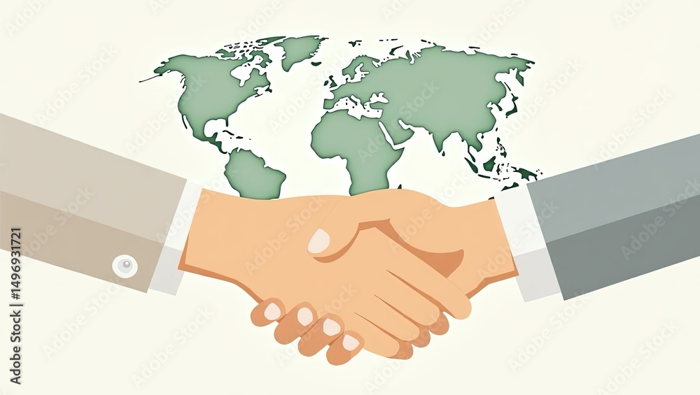 International Cooperation Handshake World Map Illustration International Cooperation Handshake World Map Illustration