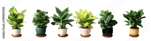 [Transparent Background PNG]Variety of Houseplants in Pots photo