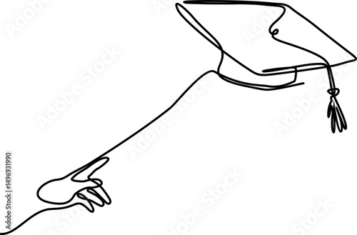 Hand Trowing Graduation Cap Line Art