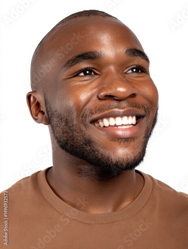 A man grinning widely with dimples showing, medium closeup, isolate on white background