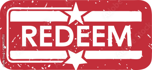 A red rubber stamp with the word "REDEEM" in capital letters, accompanied by two stars.