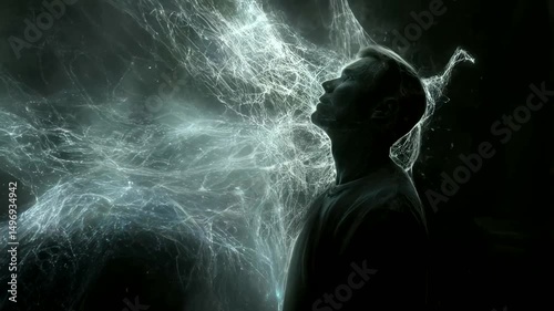 Silhouette of a person surrounded by a web-like network.