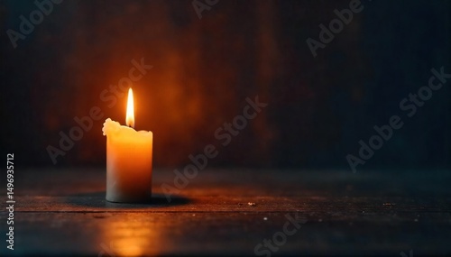 A single flickering candle casts a warm glow on a cold, empty room, radiating a sense of isolation and quiet warmth; the antithesis of bustling energy ,  warmth,  lonely
