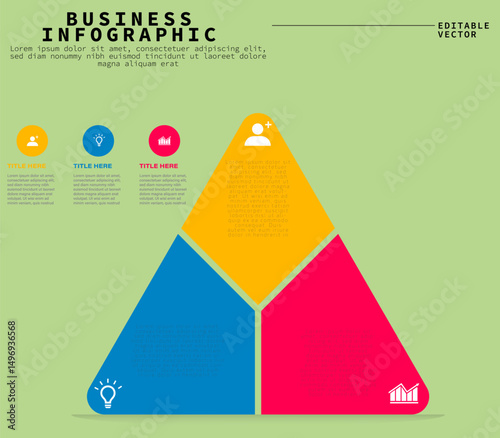  Business Infographic with Triangle Layout, Colorful Sections, Data Visualization, Strategy Icons, Modern Design, Editable Vector, Workflow Guide, Presentation, Marketing Concept