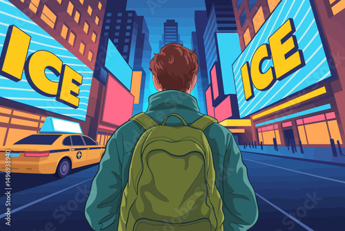 Neon Cityscape with Bright Billboards