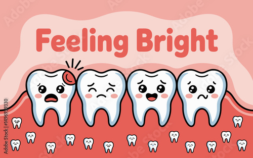 Cute Cartoon Teeth with Emotions and Brightness