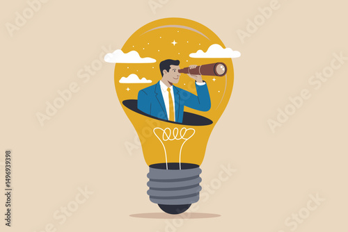 A Creative Concept of a Person with a Telescope in a Lightbulb