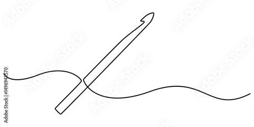  crochet hook continuous one line drawing, Antique engraving illustration: Erigne Crochet, detailed illustration of crochet tools, featuring yarn ball and crochet hook, showcasing art of crafting.
