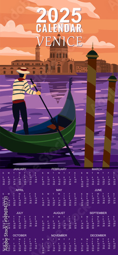 Calendar Monthly 2025 Venice Italia Poster retro style