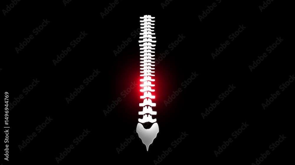 Neon animation of low back pain with glowing lumbar spine and sciatic ...