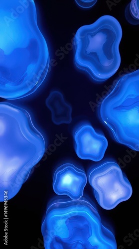 Visual exploration of abstract blue shapes against a dark background, highlighting fluid forms and vibrant colors
