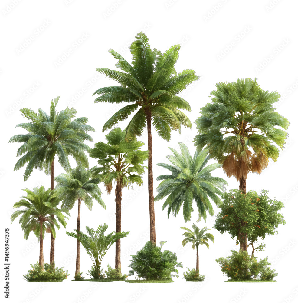 Fototapeta premium [Transparent Background PNG]Tropical Palm Trees Collection Isolated on White Background