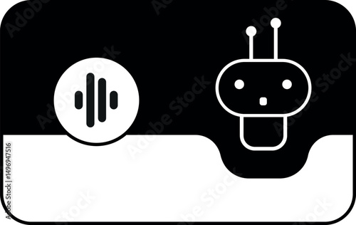 Minimal vector graphic of an AI chatbot speaking, featuring a stylized waveform bubble and expressive robot face. Ideal for interface design, explainer videos, and digital communication content. Lands