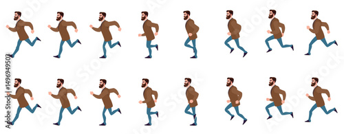 businessman running animation, run cycle animation sprite sheet, frame by frame run animation