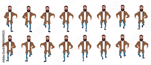 businessman running animation, run cycle animation sprite sheet, frame by frame run animation