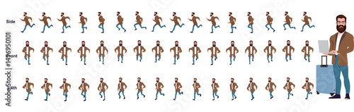 businessman running animation, run cycle animation sprite sheet, frame by frame run animation