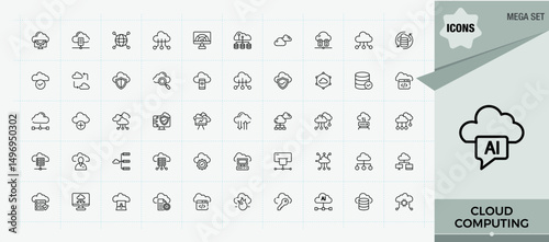 Cloud Computing icon set. Contains related to database, data, internet, server, technology, computing and more. Cloud icon set. Minimalist icons collection. Editable vector art.
