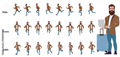 businessman running animation, run cycle animation sprite sheet, frame by frame run animation