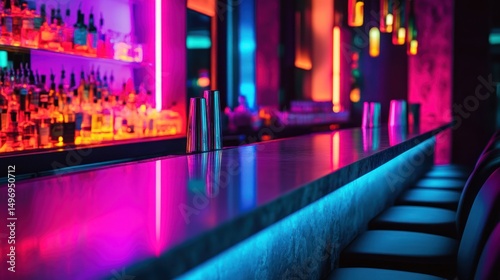 Vibrant nightlife setting with illuminated bottles and sleek bar, modern ambiance