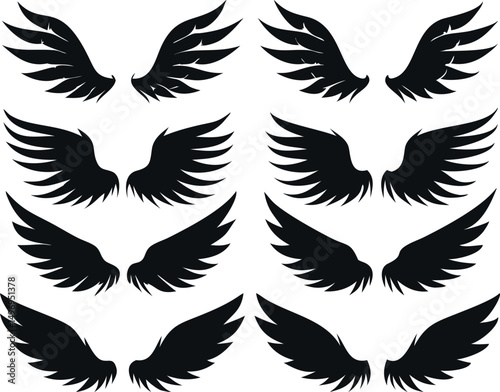 Set of Black Silhouette Angel Wings