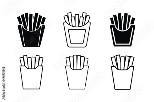 3d style hand cut french fries vector icon with shadows