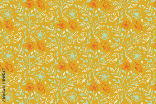 cotton floral print, seamless sketch design, line motif pattern, outline textile layout, hand drawn bloom idea, modern concept style, fashion repeat


