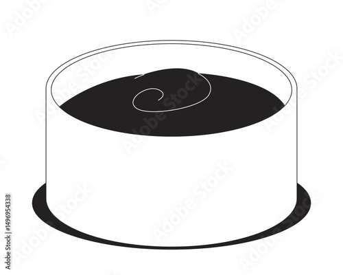 Spicy sauce served in round ceramic bowl 2D line object. Chili condiment. Tomato dip. Hot salsa dressing. Tangy chutney food isolated clipart vector ink outline item. Monochrome spot illustration