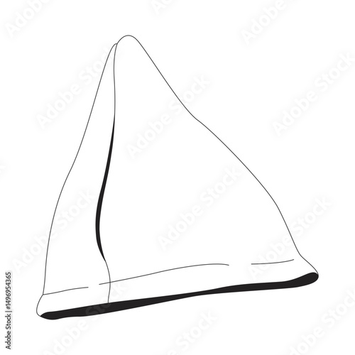 Triangular deep fried samosa 2D line object. Indian ethnic snack. Savory pastry. Street food. Traditional appetizer isolated clipart vector ink outline item. Monochrome spot illustration