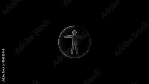 neon man accessibility icon illustration on black background.