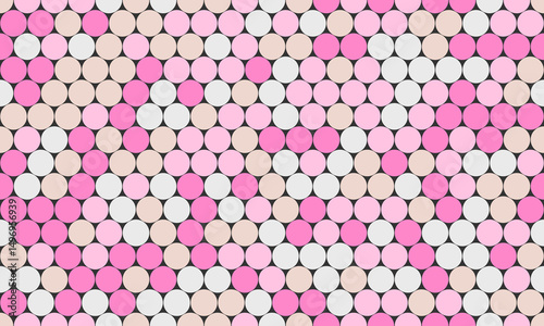 Abstract seamless pattern of pastel pink, beige, and white circles in a diagonal arrangement.  Perfect for backgrounds, textiles, website design, and feminine branding.