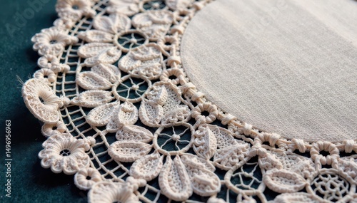 Intricate floral pattern lace doily, delicate texture, craft, needlework