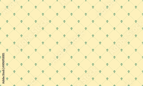 Elegant seamless pattern featuring a subtle repeating fleurdelis motif on a pale yellow background. Ideal for website backgrounds, stationery, textiles, and more.