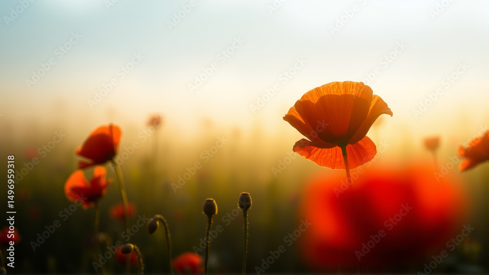 Obraz premium Red poppies growing in the field in summer