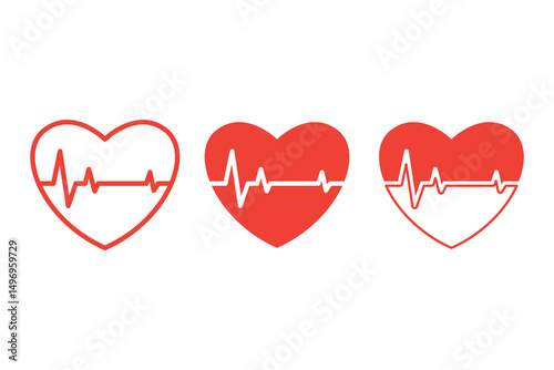 vector illustration of Red Heart Icons with Electrocardiograms Representing Healthcare and Vitality