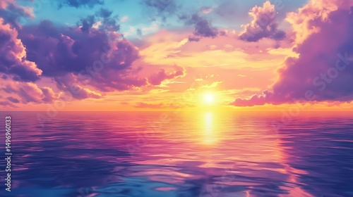 Vibrant Sunset Ocean Calm Sea.