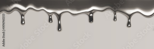 Liquid silver border isolated on background. Vector realistic illustration of molten chrome substance with glossy drops, metallic paint splash, smooth platinum, steel, aluminum frame with blobs